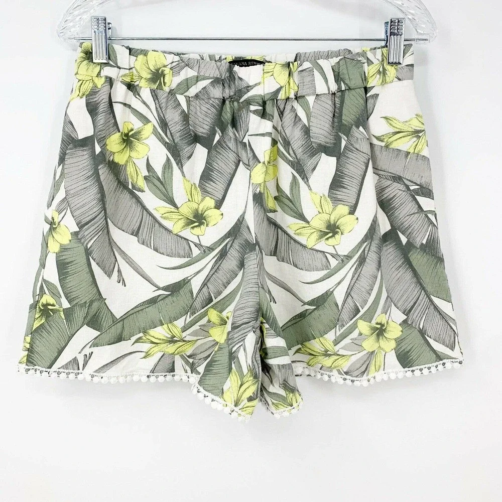 Banana Republic Factory Floral Leaf Print Shorts Size S Lace‎ Trim Hem High Rise